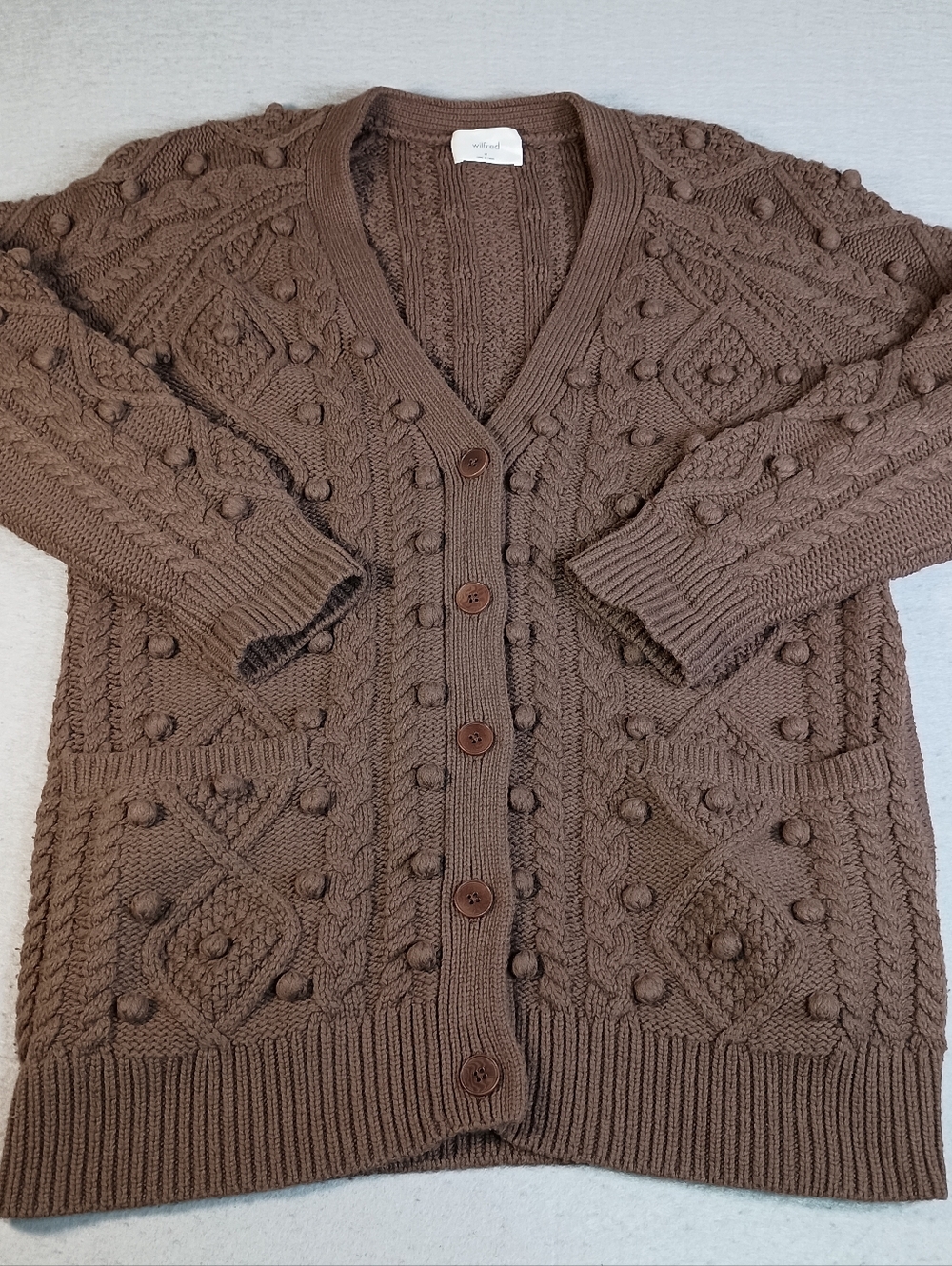 Aritzia Wilfred Alps Cardigan Sweater Wool Cable-Knit Cottagecore Grandma Size M